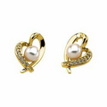 14K Yellow Akoya Cultured Pearl and Diamond Heart Earrings